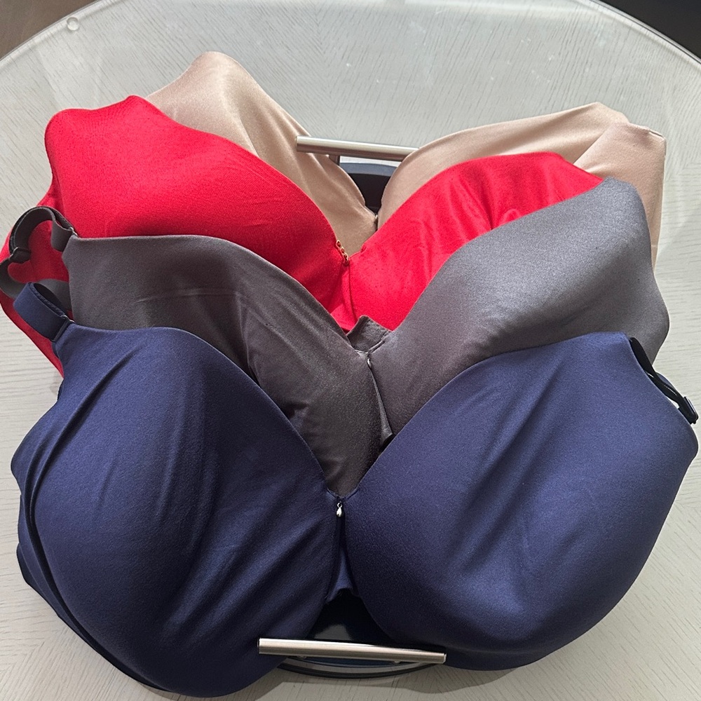 😎 4 Lane Bryant Cacique Back Smoothing Bras 44DDD (44F) Blue, Gray, Red & Beige
